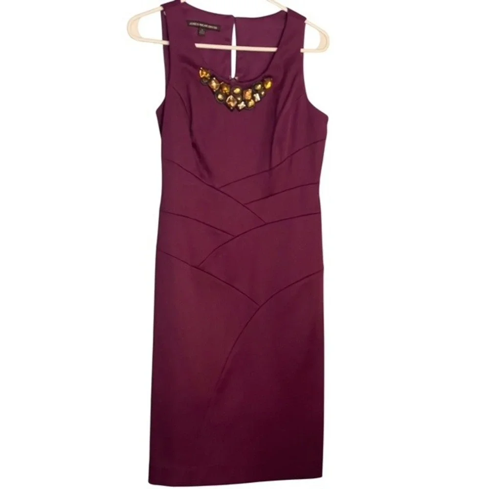 Jones Wear Dress Burgundy Sleeveless Jeweled Neckline Sheath Career Women's - Picture 1 of 5